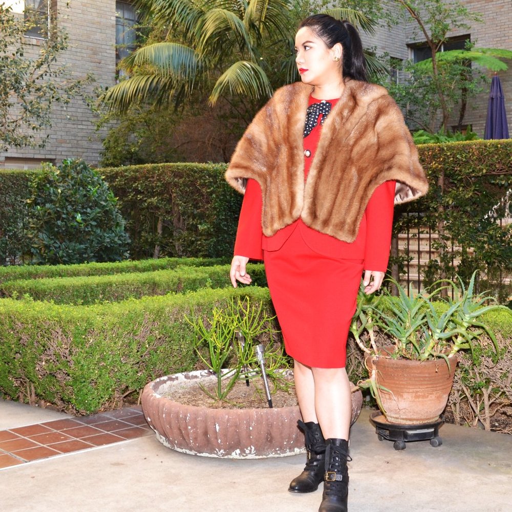 Oleg Cassini Brown Mink Fur Stole L // Vintage